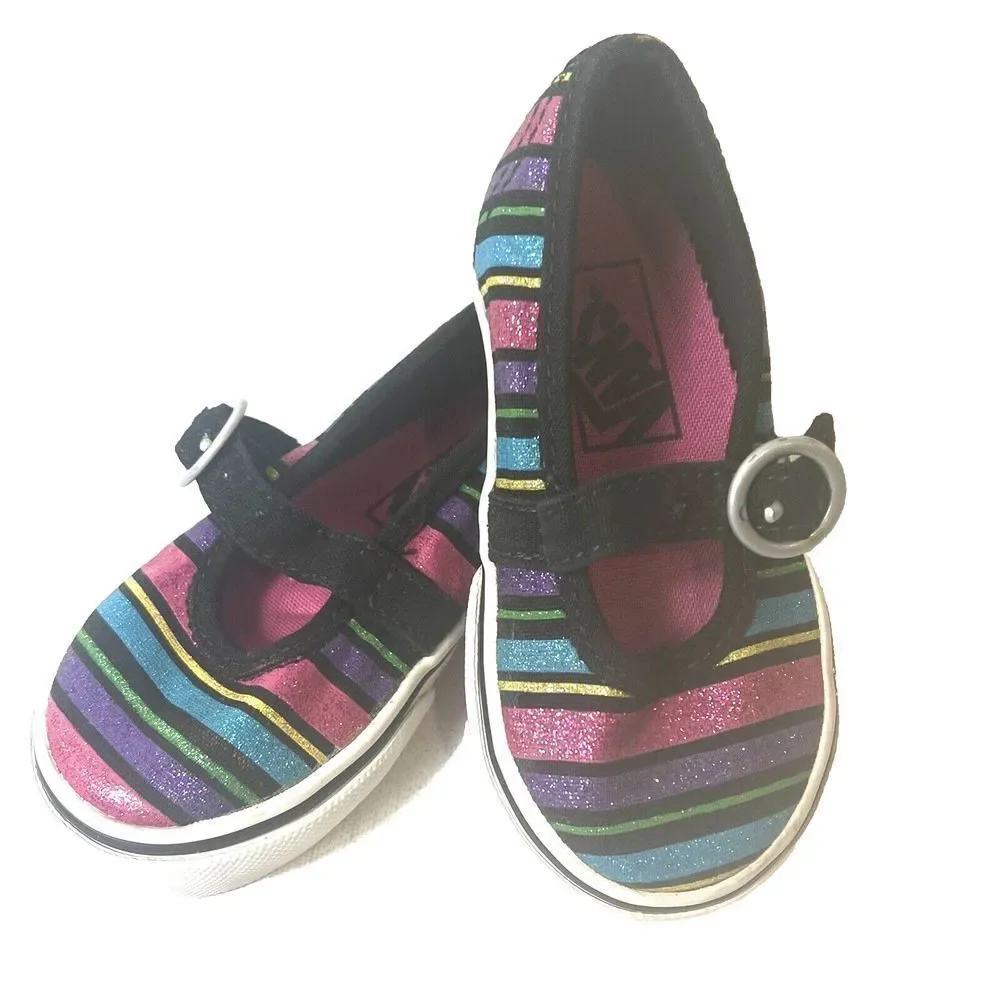 Vans Shoes Toddler Girls 5.5 Multicolor Glitter Striped Comfort Casual Mary Jane